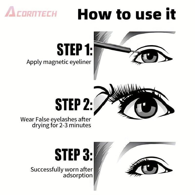 5 Pairs Magnetic False Eyelashes Set With Liquid Eyeliner And Tweezers