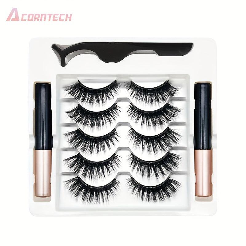 5 Pairs Magnetic False Eyelashes Set Liquid Eyeliner And Tweezers