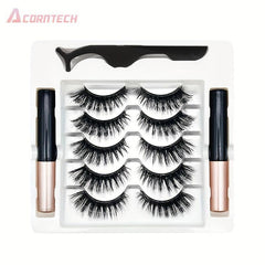 5 Pairs Magnetic False Eyelashes Set Liquid Eyeliner And Tweezers