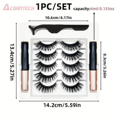 5 Pairs Magnetic False Eyelashes Set Liquid Eyeliner And Tweezers