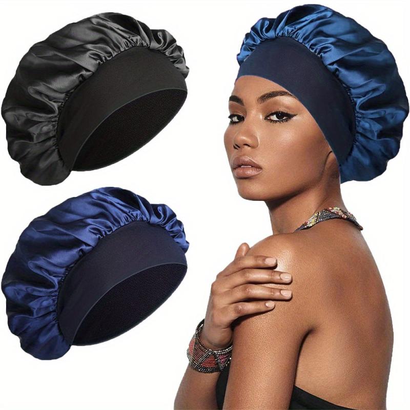 2pcs Silky Satin Hair Bonnet For Sleeping with Wide Elastic Band