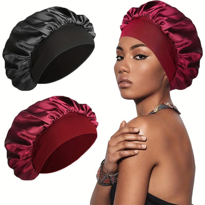 2pcs Silky Satin Hair Bonnet For Sleeping with Wide Elastic Band