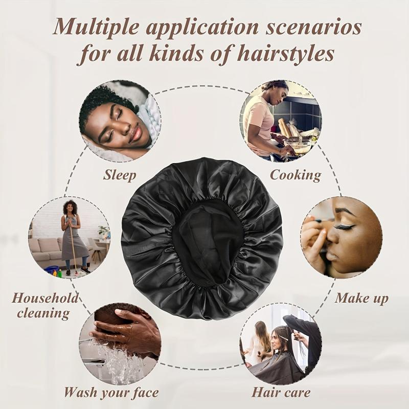 2pcs Silky Satin Hair Bonnet For Sleeping with Wide Elastic Band