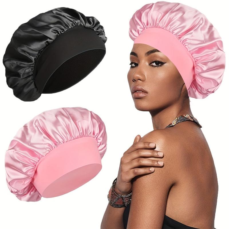 2pcs Silky Satin Hair Bonnet For Sleeping with Wide Elastic Band