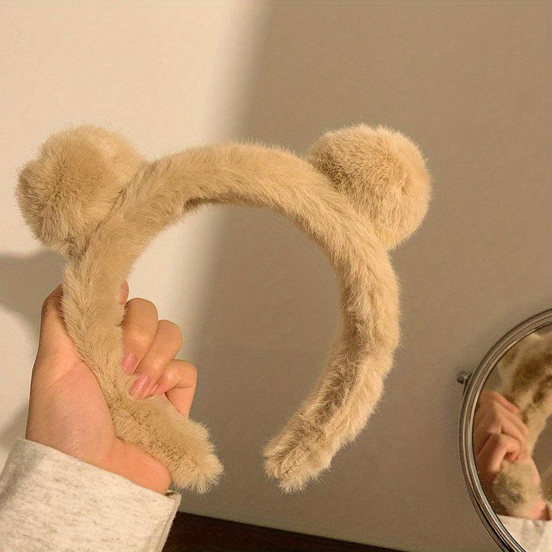 Fuzzy Bear Ear Headband Fluffy Cartoon Headband for Girls