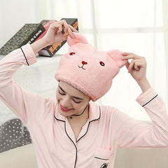 Cartoon Bear Hair Dryer Cap Coral Velvet Hair Quick Drying Wrap Headband
