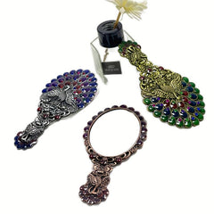 Vintage Mirror Comb Set Peacock Embossed Vanity Makeup Mirror