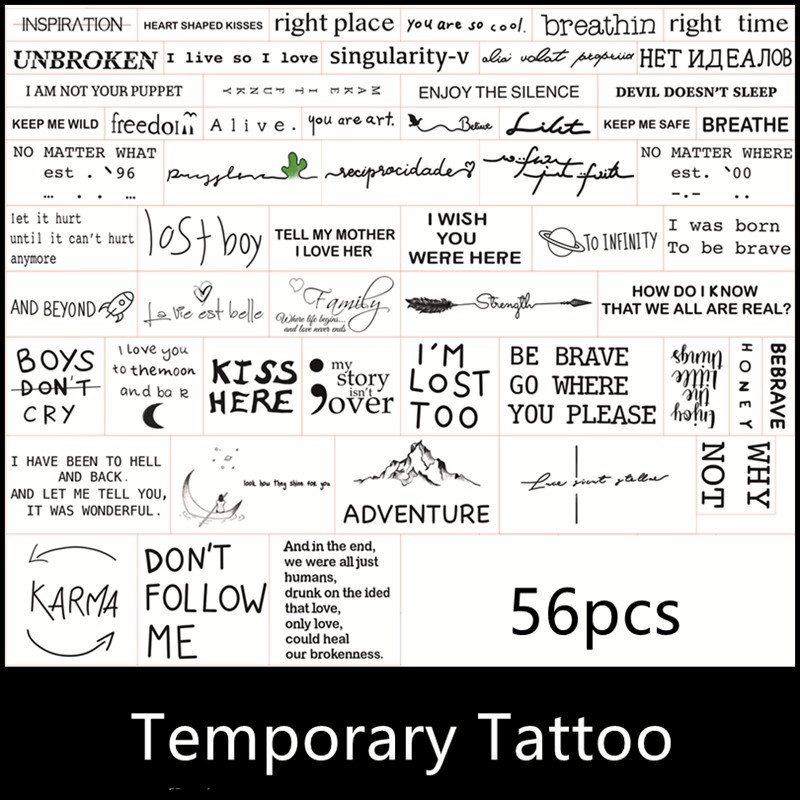 56 Waterproof English Alphabet Tattoo Stickers for Men and Women