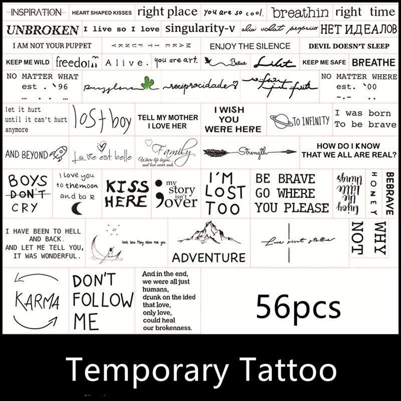 56 Waterproof English Alphabet Tattoo Stickers for Men and Women