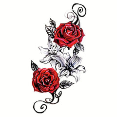 Rose Patterned Tattoo Stickers - Waterproof, Sweat Resistant, Long Lasting