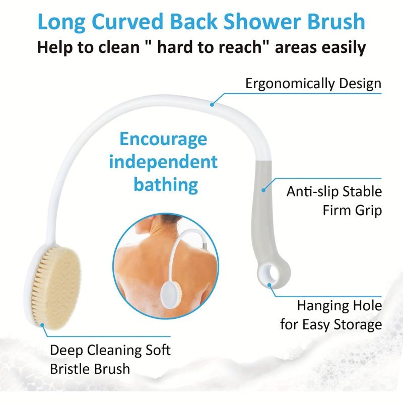 Long Handle Curved Bath Brush for Body Cleaning