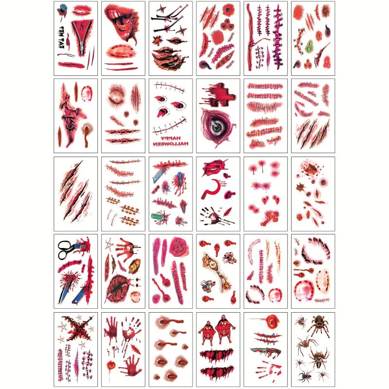 30 Pcs Halloween Horror Scar Prank Tattoo Stickers