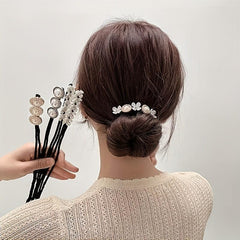 Rhinestone Hair Bun Maker with Pearls and Flowers