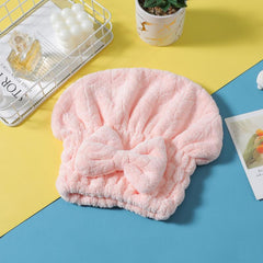 Coral Fleece Bowknot Hair Dryer Cap Water Absorbent Quick Dry Hair Towel
