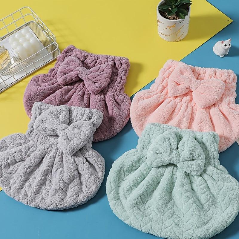 Coral Fleece Bowknot Hair Dryer Cap Water Absorbent Quick Dry Hair Towel