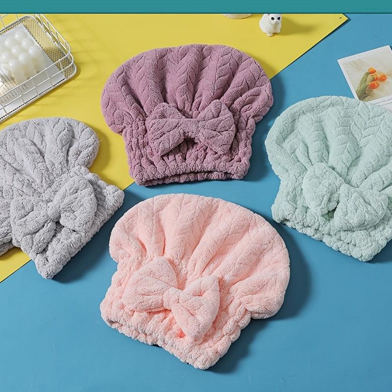 Coral Fleece Bowknot Hair Dryer Cap Water Absorbent Quick Dry Hair Towel