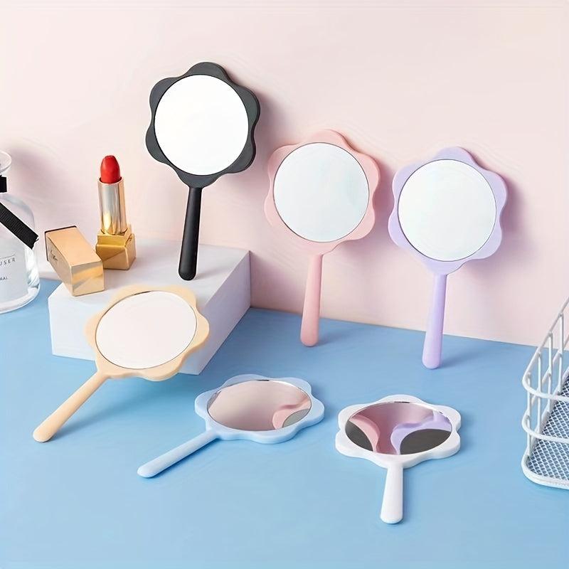 2pcs Cartoon Print Hand Mirror Floral Makeup Vanity Mirror for Girls Women Gift
