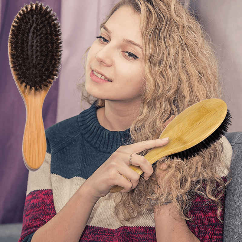 Natural Boar Bristle Hair Brush Scalp Massage Comb Anti static Paddle Hair Brush