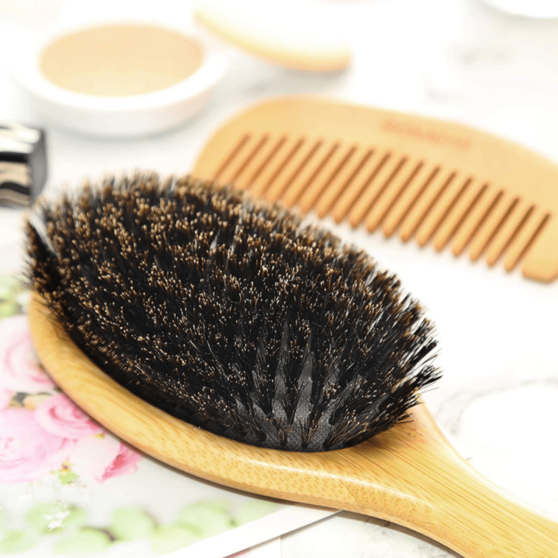 Natural Boar Bristle Hair Brush Scalp Massage Comb Anti static Paddle Hair Brush
