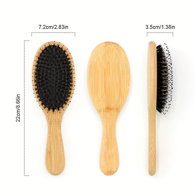 Boar Bristle Hair Brush & Pouch for Women Men Dry Wet Detangling Hair Oval