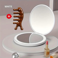 2pcs LED Makeup Mirror & Massage Comb Set Travel Portable Lighted Compact Mirror
