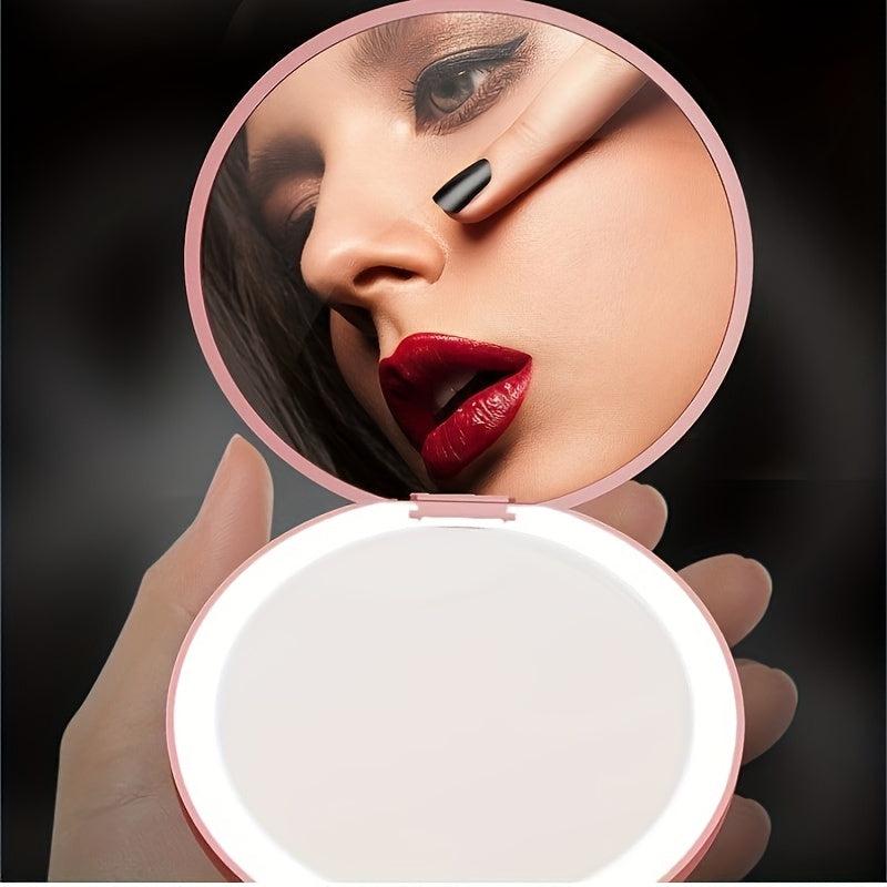 2pcs LED Makeup Mirror & Massage Comb Set Travel Portable Lighted Compact Mirror