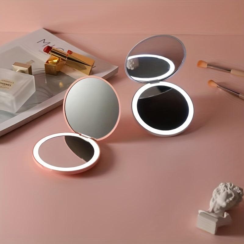 2pcs LED Makeup Mirror & Massage Comb Set Travel Portable Lighted Compact Mirror