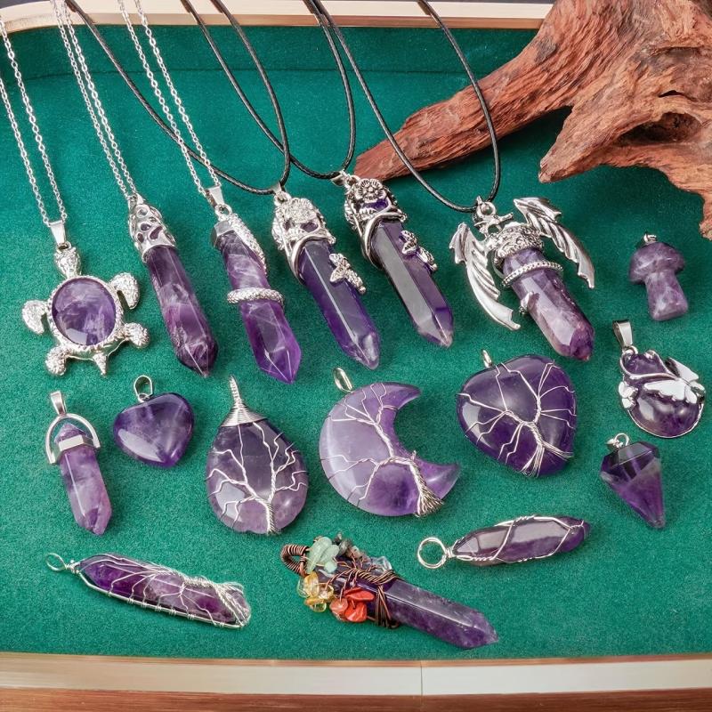 Amethysts Necklace Tree Of Life Hexagon Heart Pendant