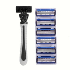 7-Blade Body & Face Hair Removal Shaver Set for Men, 1 Razor Holder & 7 Blades