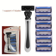 7-Blade Body & Face Hair Removal Shaver Set for Men, 1 Razor Holder & 7 Blades