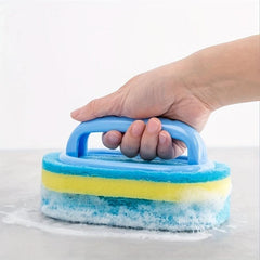 Durable Sponge Cleaning Brush with Handle for Bathroom and Kitchen