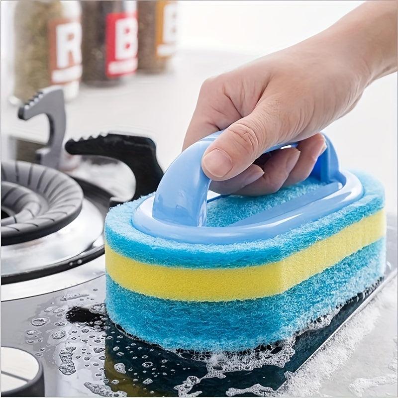 Durable Sponge Cleaning Brush with Handle for Bathroom and Kitchen