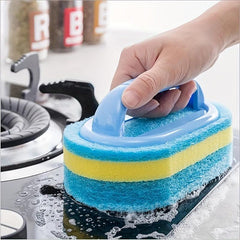 Durable Sponge Cleaning Brush with Handle for Bathroom and Kitchen