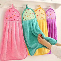 3pcs Coral Velvet Kitchen Hand Towels - Absorbent & Hangable