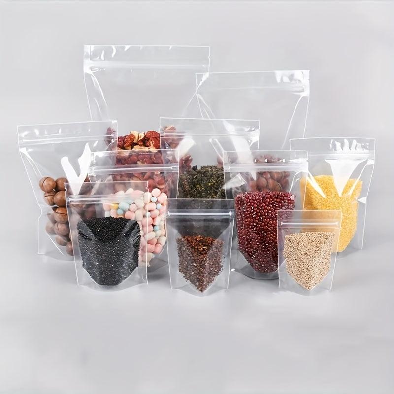 100pcs Transparent Self Standing Bags with Zippers Plastic Bag for Food Storage