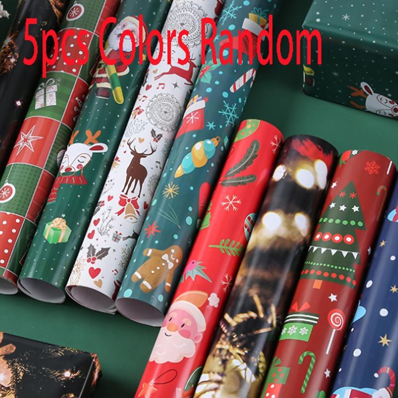 5pcs Christmas Gift Wrapping Paper with Christmas Tree Elk Design