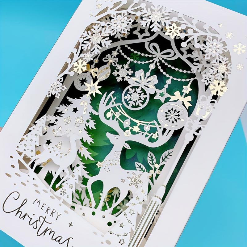 Christmas 3D Ornament Greeting Card Laser Engraving Hot Stamping Process
