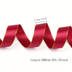 9m Double Sided Golden Edge Ribbon Flower Gift Wrapping