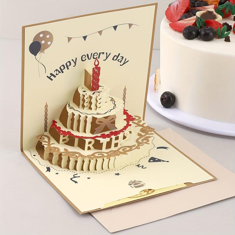 3D Cake Birthday Greeting Card Retro Blessing Gift