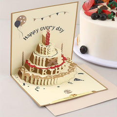 3D Cake Birthday Greeting Card Retro Blessing Gift
