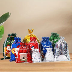 10PCS Christmas Drawstring Bags - Ideal for Parties & More