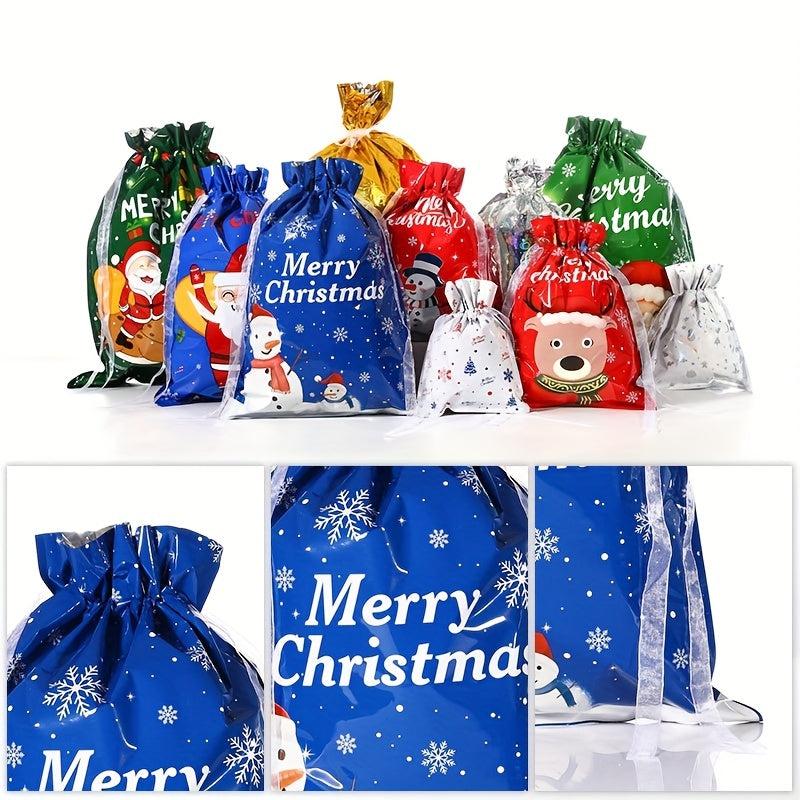 10PCS Christmas Drawstring Bags - Ideal for Parties & More
