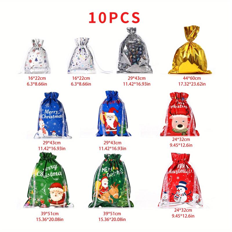 10PCS Christmas Drawstring Bags - Ideal for Parties & More