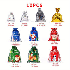 10PCS Christmas Drawstring Bags - Ideal for Parties & More