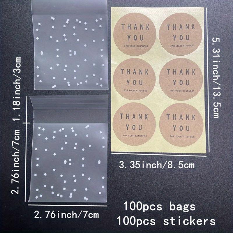 200pcs Translucent Dots Plastic Bags for Cookies Cupcakes Self Adhesive 10x7cm