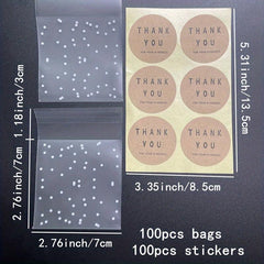 200pcs Translucent Dots Plastic Bags for Cookies Cupcakes Self Adhesive 10x7cm