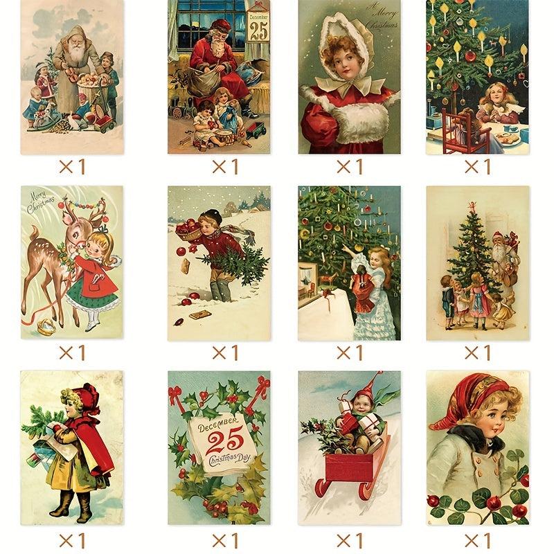 12pcs Christmas Vintage Postcards Merry Christmas Greeting Cards