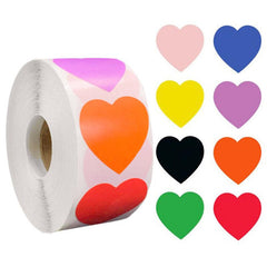 500 Heart Label Sticker, 8 Colors, Adhesive, Party Decoration