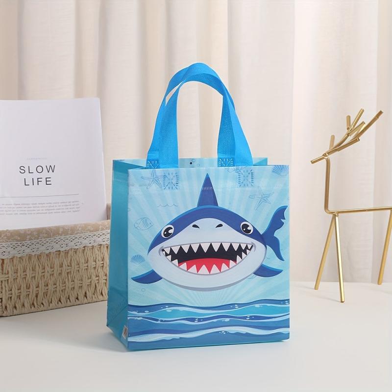 4pcs Waterproof Shark Birthday Gift Bags Reusable Handles Totes