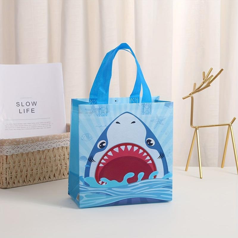 4pcs Waterproof Shark Birthday Gift Bags Reusable Handles Totes